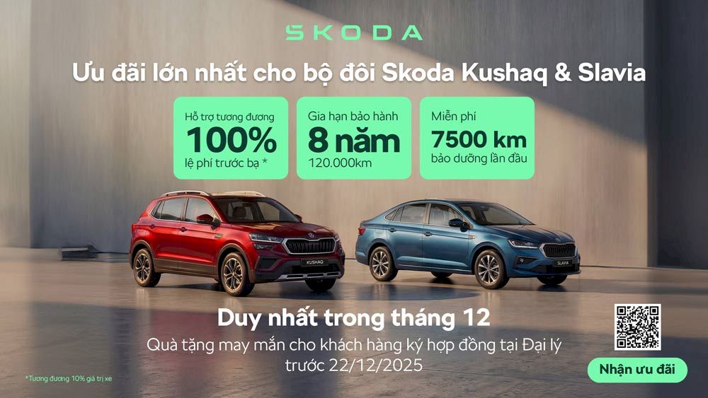 Gi&aacute; xe Skoda th&aacute;ng 12/2025: Slavia v&agrave; Kushaq tiếp tục tặng 100% ph&iacute; trước bạ